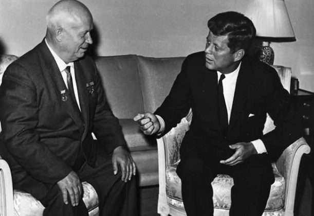 Nikita Khrushchev and John F. Kennedy before the Cuban Missile Crisis. He solved the crisis due to negotiations