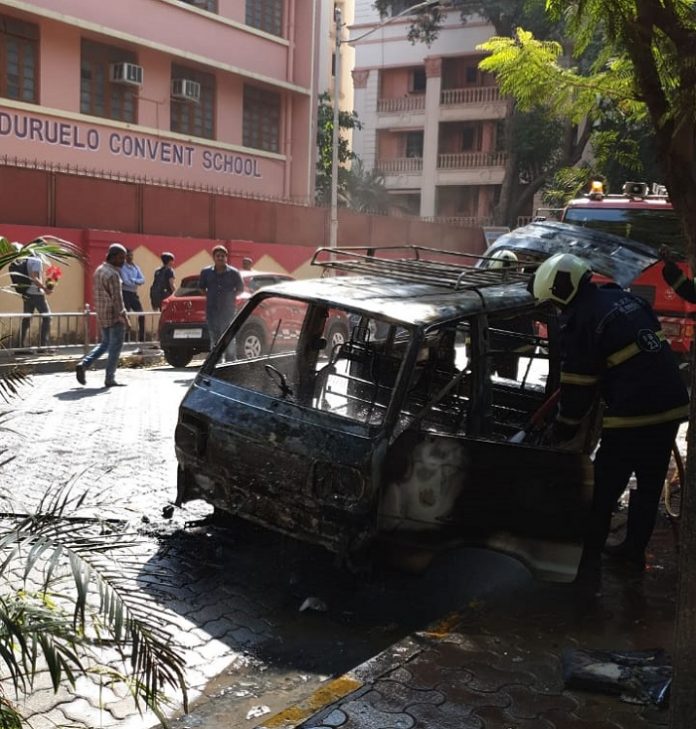 fire breakout in van outside of duruelo Convent School in bandra