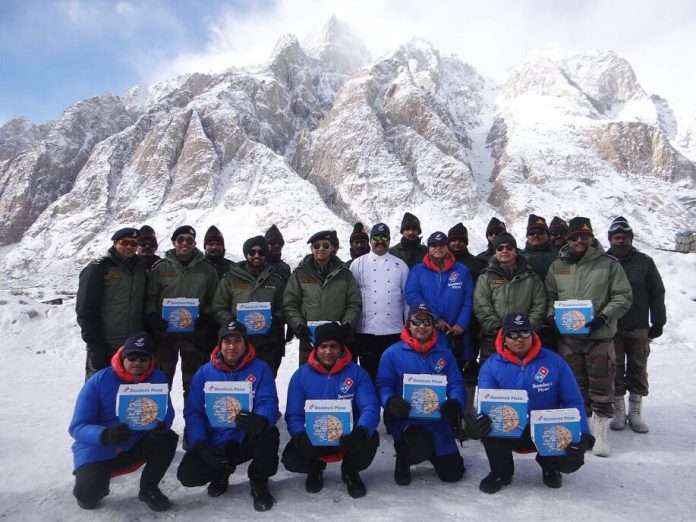 hot Domino’s pizzas to our brave Soldiers and Officers at Siachen as a gesture of our gratitude for their untiring service to the nation