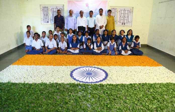 Physical disable students deorated by india flag flowers on the occasion of independence day