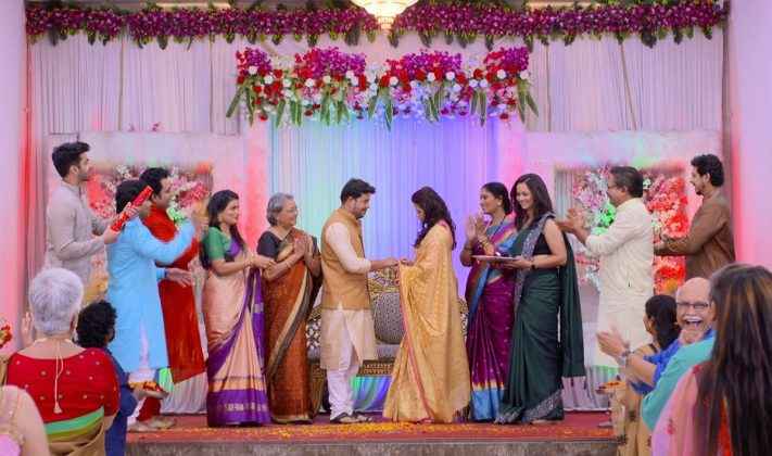 radhika is ready to marry with saumitra; majhya navryachi bayko serial