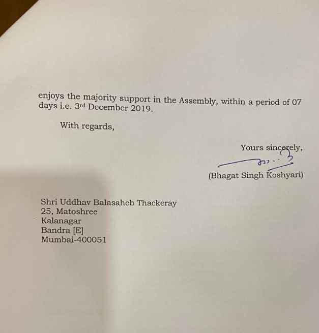 Governor Letter to Uddhav Thackeray