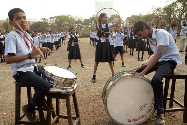 parade rehearsal in school for republic day