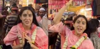 bollywood actress sara ali khan reporting from kashi vishwanath temple in varanasi video viral on social media