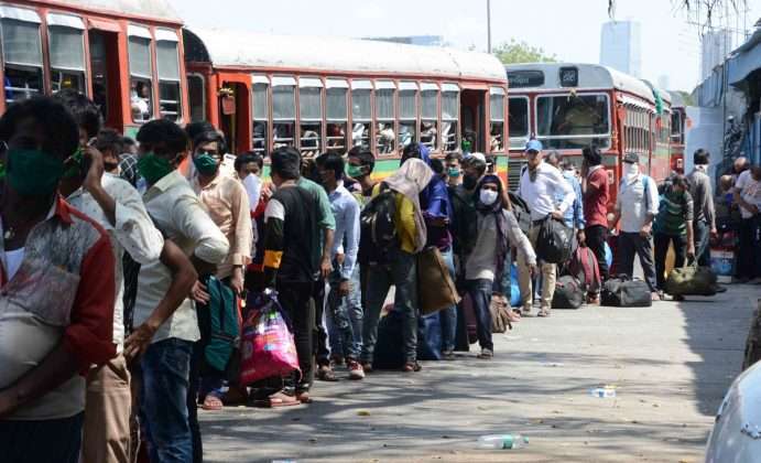 migrants thronged the Bandra terminus in Mumbai to catch a train to Bihar