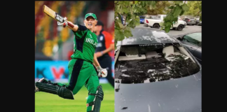 ireland cricketer kevin o'brien hit six breaks his own car window