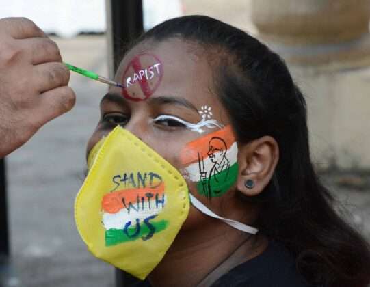 The face was painted with the Indian flag and had a message on one side and a picture of Gandhi on the other.