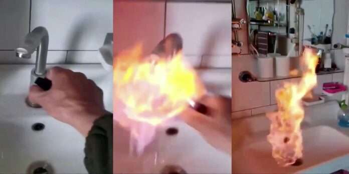 china video of flammable tap water as natural gas infiltrated