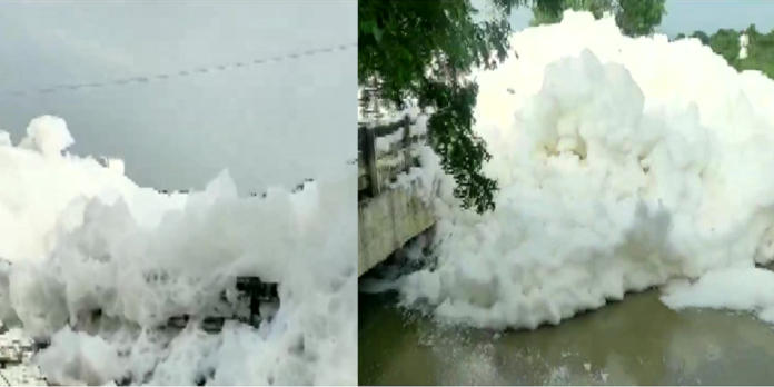 tamil nadu toxic foam scatters on river in madurai video viral