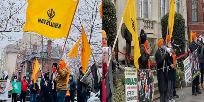 Khalistan supporters held a protest outside the Indian embassy in Washington DC in support of protest against farm laws in India