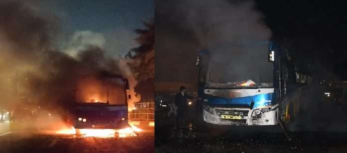 Private travels bus caught fire near jupiter hospital thane