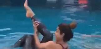 bollywood actor shilpa shetty enjoying in swimming pool video goes viral on socia media