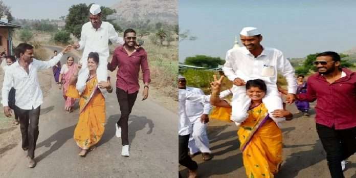 Gram Panchayat Election Results 2021: Wife carries husband on her shoulders celebrate victory