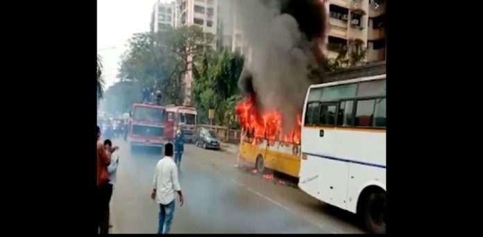 private school bus catches fire in malad