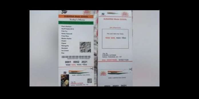 the couple printed a food menu card in the aadhaar card style at the wedding