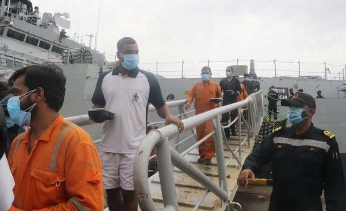 Photo: Operation Zindagi 184 people stranded at Barge P305 rescued from the Indian Navy