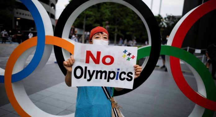 People protest against the Tokyo Olympic Games