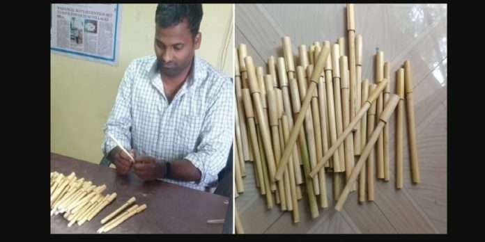eco friendly pen corn husk prevents-stubble burning sustainable zero waste innovation raju mupparupu in telangana