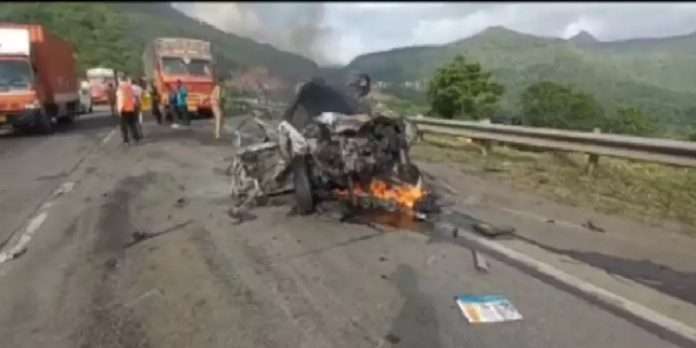 Mumbai-Pune Expressway accident car caught fire Three persons died