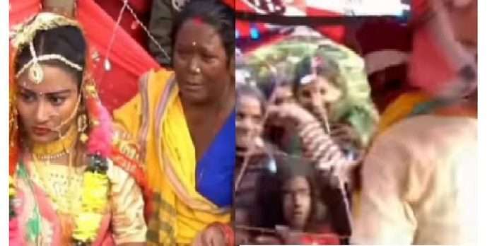 angrey bride beats groom who chewing gutka during marriage function in front of camera see video