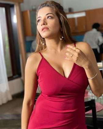 actress monalisa hot and sizzling photos in red color dress goes viral on social media