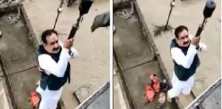 Helicopter rescues home minister Narottam Mishra during flood relief