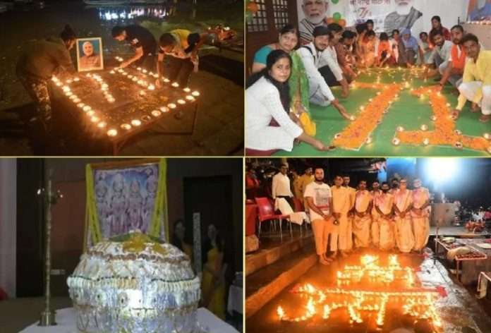 pm narendra modi 71 birthday varanasi 71 meter chunri to ganga river and bharat mata mandir decorated with 71 thousand Lights