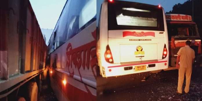 shivshahi bus and track accident in thane track driver injured