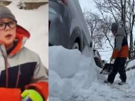 9 year old boy removes snow with Shovel in canada toronto video viral