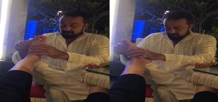 Sanjay Dutt giving a foot massage of his wife Manyata On his wedding anniversary video viral