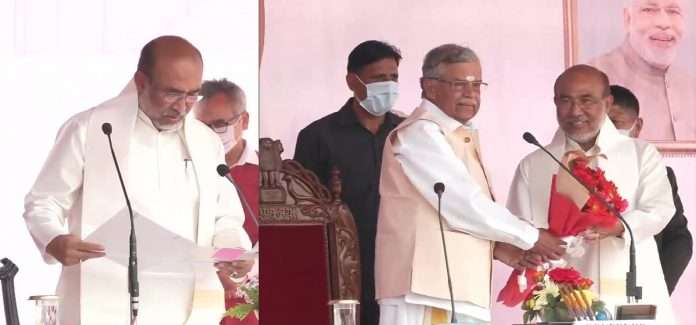 n biren singh takes oath as manipur chief minister