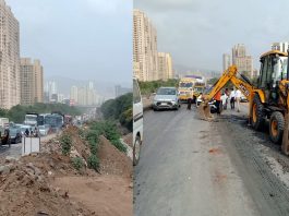 traffic jam issue on mumbai nashik highway due to mud spreads on the road
