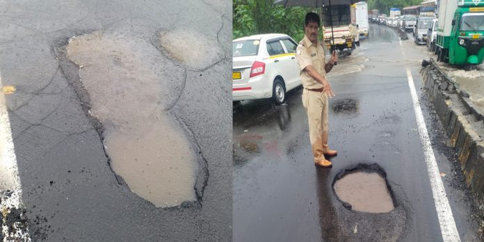 thane rain update first death due to pothole on thane Ghodbunder Road