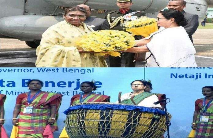 CM Mamata Banerjee played a drum to welcome President Draupadi Murmu